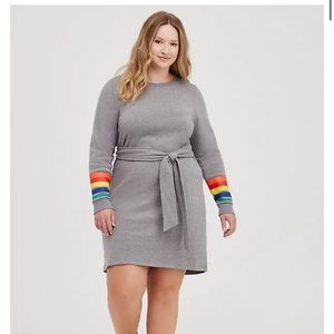 NWT Torrid Shift Dress - Cozy Fleece Rainbow Cuffed Grey
